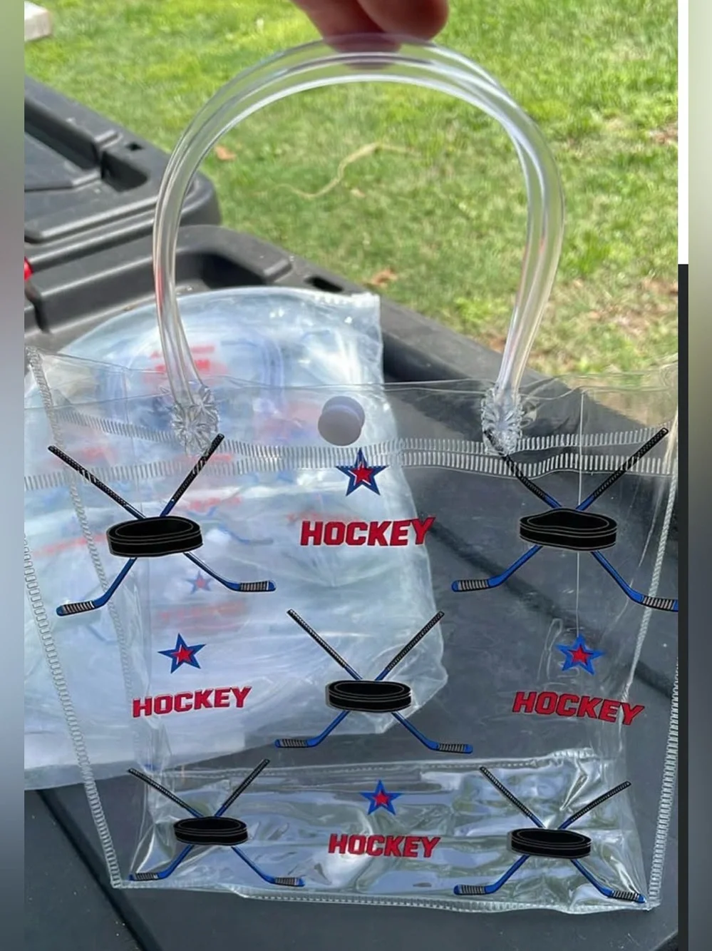 Clear Hockey Print Goodie Bags - White, Navy, Red - 24pc